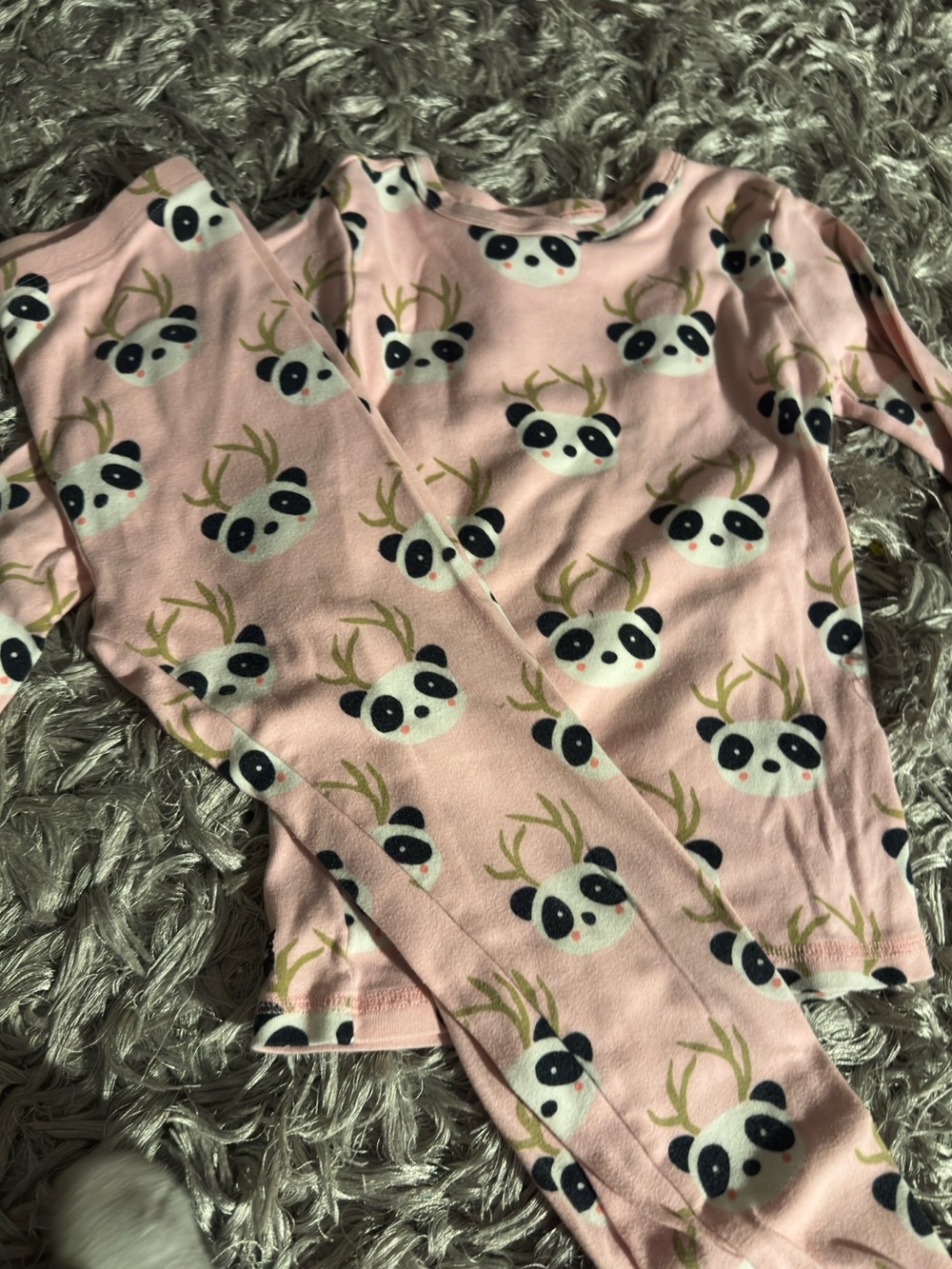 Kids Pink Panda Print Pajama Set - Cozy Fleece Sleepwear